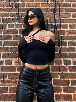 Autumn Fashion Casual Slim Solid Removable Sleeves Halter T Shirt For Women New Streetwear Wild Basic Female Top Hot ALODIA STORE