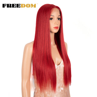 FREEDOM Synthetic Lace Wig 28 Inch Long Straight Hair Wigs Soft Red Orange Blonde Lace Front Wigs For Black Women Cosplay Wigs ALODIA STORE
