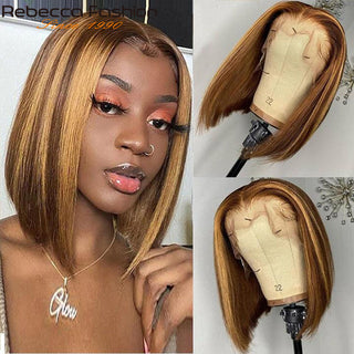 Ginger Short Bob Lace Front Wigs 100% Human Hair Wigs Bob Lace Wigs For Women Blonde Orange Straight Brazilian Hair Closure Wig ALODIA STORE