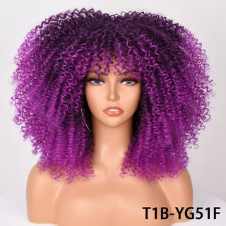 Short Hair Blonde Wigs Afro Kinky Curly Wig With Bangs For Black Women Cosplay Lolita Synthetic Natural Glueless Brown Mixed ALODIA STORE