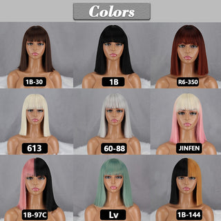 Green Short Bob Wig With Bangs for Women Shoulder Length Synthetic Wigs Cosplay Party Daily Lolita Natural Hair Black Pink Red ALODIA STORE