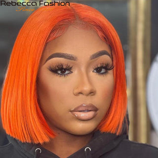 Ginger Short Bob Lace Front Wigs 100% Human Hair Wigs Bob Lace Wigs For Women Blonde Orange Straight Brazilian Hair Closure Wig ALODIA STORE