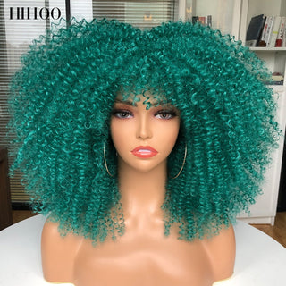 Short Hair Blonde Wigs Afro Kinky Curly Wig With Bangs For Black Women Cosplay Lolita Synthetic Natural Glueless Brown Mixed ALODIA STORE