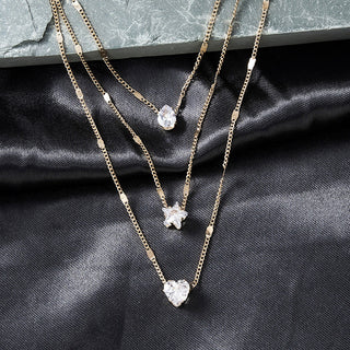 Crystal Zircon Heart Star Charm Layered Pendant Necklace Set for Women Charms Fashion Square Rhinestone Female Vintage Jewelry ALODIA STORE