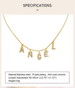Custom Personalized Name Necklace for Women, Initial Letter Pendant Zircon Necklace, Stainless Steel Wholesale Jewelry ALODIA STORE