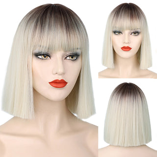 AISI HAIR Synthetic Ombre Orange Wig Short Straight Middle Part Bob Wig for Women Natural Yellow/Red Wigs Heat Resistant Fiber ALODIA STORE