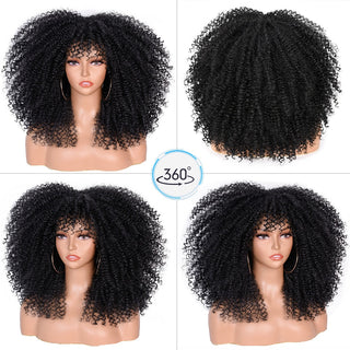 Short Hair Blonde Wigs Afro Kinky Curly Wig With Bangs For Black Women Cosplay Lolita Synthetic Natural Glueless Brown Mixed ALODIA STORE