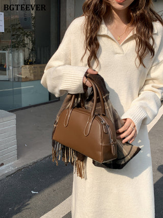 BGTEEVER Casual Thicken Warm Loose Sweater Dress Women Autumn Winter Lapel Full Sleeve Solid Long Knitted Dress Female vestidos ALODIA STORE