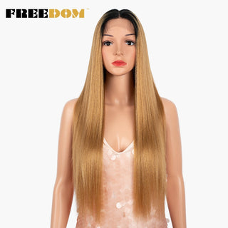 FREEDOM Synthetic Lace Wig 28 Inch Long Straight Hair Wigs Soft Red Orange Blonde Lace Front Wigs For Black Women Cosplay Wigs ALODIA STORE