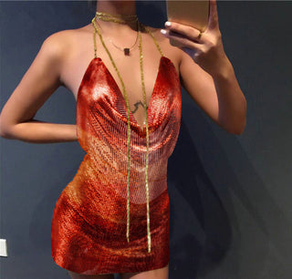 Sexy Backless y2k Metal Party Summer Dress Women Beach Night club Mini slip dress Glitter Sequin ladies Dresses Vestidos HL ALODIA STORE