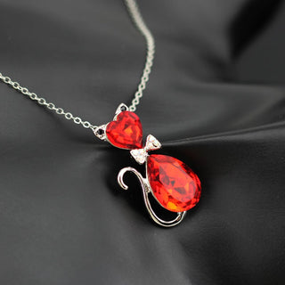 Cute Cat Pendant Necklace For Women Heart Crystal Jewelry Austrian Crystal Clavicle Chain Necklace ALODIA STORE
