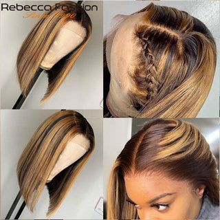 Ginger Short Bob Lace Front Wigs 100% Human Hair Wigs Bob Lace Wigs For Women Blonde Orange Straight Brazilian Hair Closure Wig ALODIA STORE