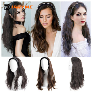 DM Headband Wig Synthetic Long Wavy Hair Wigs With Headband Cosplay Wig Female Natural Heat Resistant Half Hair Wig For Women ALODIA STORE