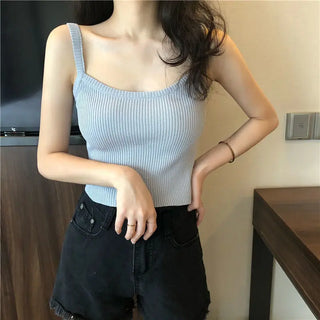 Crop Ribbed Cami Y2k Knitted Tank Fashion Vintage Sleeveless Halter Ropa De Mujer Croptop Streetwear Moto Biker Pink Korean Top ALODIA STORE