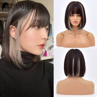 Short Bob Wig Synthetic Wigs For Women Black Ombre Red Blonde Pink Lolita Cosplay Party Natural Hair Heat Resistant Perruque Bob ALODIA STORE
