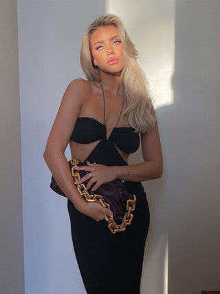 Cryptographic 2023 Summer Spaghetti Strap Halter Sexy Backless Maxi Dress Elegant Bandage Sleeveless Club Party Dresses Bodycon ALODIA STORE