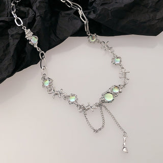 Y2K Accessories Fashion Peach Heart Water Drop Pendant Necklace Pink Crystal Egirl Sweet Cool Clavicle Chain Aesthetic Jewelry ALODIA STORE