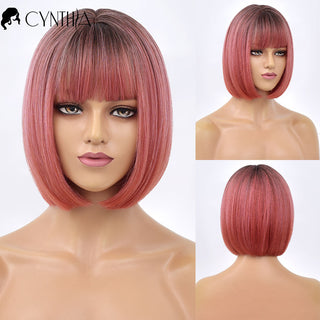 Short Bob Wig Synthetic Wigs For Women Black Ombre Red Blonde Pink Lolita Cosplay Party Natural Hair Heat Resistant Perruque Bob ALODIA STORE