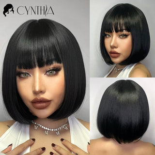 Short Bob Wig Synthetic Wigs For Women Black Ombre Red Blonde Pink Lolita Cosplay Party Natural Hair Heat Resistant Perruque Bob ALODIA STORE