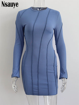 Nsauye Sexy Club Ribber Knitted Y2K Mini Bodycon Party Women Dress Autumn Striped O Neck Long Sleeve Fashion Dress 2023 ALODIA STORE