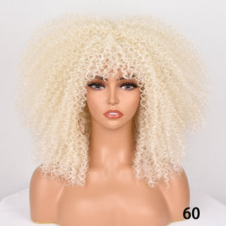 Short Hair Blonde Wigs Afro Kinky Curly Wig With Bangs For Black Women Cosplay Lolita Synthetic Natural Glueless Brown Mixed ALODIA STORE