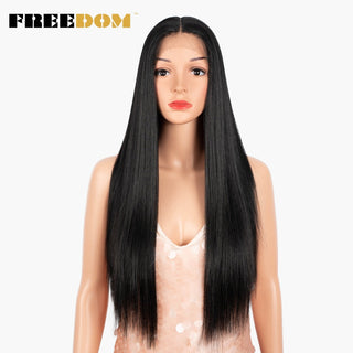 FREEDOM Synthetic Lace Wig 28 Inch Long Straight Hair Wigs Soft Red Orange Blonde Lace Front Wigs For Black Women Cosplay Wigs ALODIA STORE
