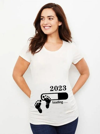 Baby Loading 2023 Women Printed Pregnant T Shirt Girl Maternity Short Sleeve Pregnancy Announcement Shirt New Mom Clothes ALODIA STORE
