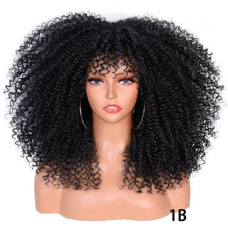 Short Hair Blonde Wigs Afro Kinky Curly Wig With Bangs For Black Women Cosplay Lolita Synthetic Natural Glueless Brown Mixed ALODIA STORE