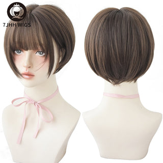 7JHH WIGS Short Bob Straight Ombre Blonde Wigs With Bang For Girl Black Female Synthetic Shoulder Length Crochet Hair Ginger Wig ALODIA STORE