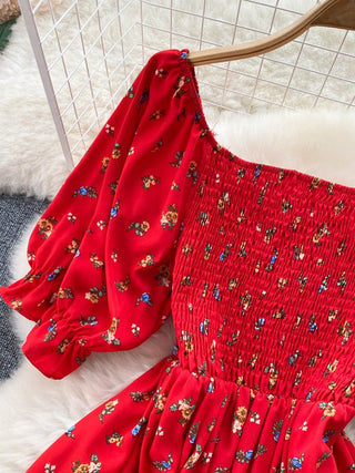 YuooMuoo Romantic Floral Print Split Long Summer Dress Puff Sleeve Party Korean style ALODIA STORE