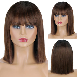 AISI HAIR Synthetic Ombre Orange Wig Short Straight Middle Part Bob Wig for Women Natural Yellow/Red Wigs Heat Resistant Fiber ALODIA STORE