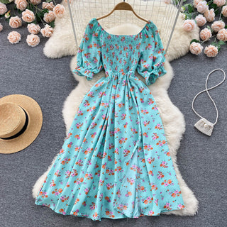 YuooMuoo Romantic Floral Print Split Long Summer Dress Puff Sleeve Party Korean style ALODIA STORE