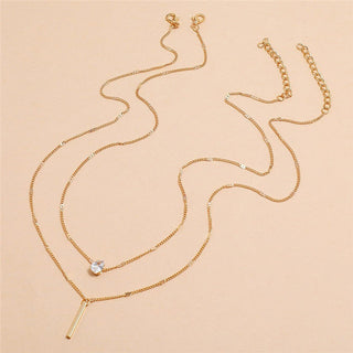 Crystal Zircon Heart Star Charm Layered Pendant Necklace Set for Women Charms Fashion Square Rhinestone Female Vintage Jewelry ALODIA STORE