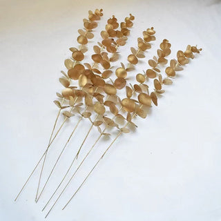 5pcs/Lot Artificial Gold Eucalyptus Branch Stem Artificial Plants for Autumn Home Decoration Wedding Flower Arrangement Greenery ALODIA STORE