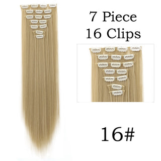 24Inchs 16 Clips in Hair Extensions Long Straight Hairstyle Synthetic Blonde Black Hairpieces Heat Resistant False Hair ALODIA STORE