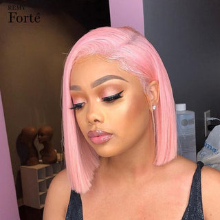 Pink Bob Short Cut Wigs Blonde Straight Lace Front Human Hair Wigs 180D Transparent Lace Pre Plucked Brazilian Bob Lace Wigs ALODIA STORE