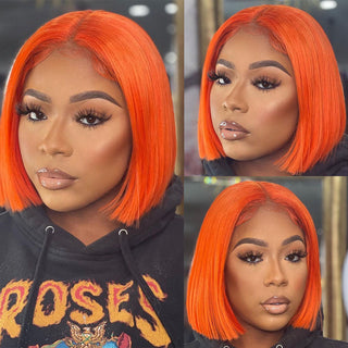 Ginger Short Bob Lace Front Wigs 100% Human Hair Wigs Bob Lace Wigs For Women Blonde Orange Straight Brazilian Hair Closure Wig ALODIA STORE