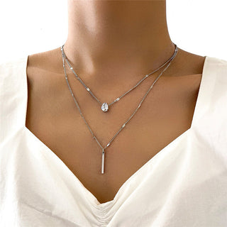 Crystal Zircon Heart Star Charm Layered Pendant Necklace Set for Women Charms Fashion Square Rhinestone Female Vintage Jewelry ALODIA STORE