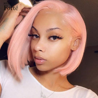 Pink Bob Short Cut Wigs Blonde Straight Lace Front Human Hair Wigs 180D Transparent Lace Pre Plucked Brazilian Bob Lace Wigs ALODIA STORE