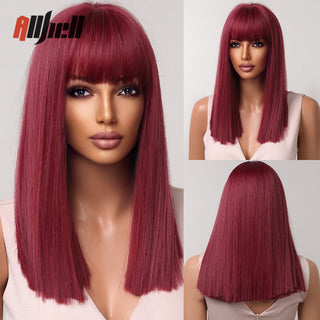 Ombre Brown Platinum Blonde Synthetic Wigs Short Straight Bob Wigs for Black Women Daily Natural Heat Resistant Hair Cosplay ALODIA STORE