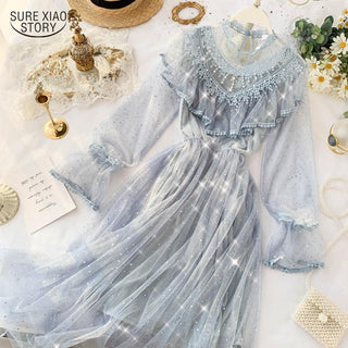 Sexy Black Dress Vintage Flower Long Puff Sleeve Chiffon Dresses ALODIA STORE