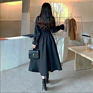 QWEEK Vintage Black Dress Women French Elegant ALODIA STORE