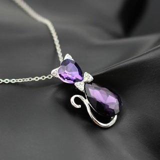 Cute Cat Pendant Necklace For Women Heart Crystal Jewelry Austrian Crystal Clavicle Chain Necklace ALODIA STORE