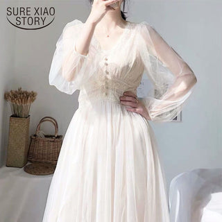 Sexy Black Dress Vintage Flower Long Puff Sleeve Chiffon Dresses ALODIA STORE