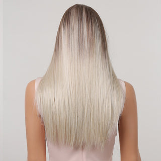 HENRY MARGU Long Straight Lace Front Synthetic Wigs Brown Blonde Platinum Wigs for White Women Middle Part Daily Heat Resistant ALODIA STORE