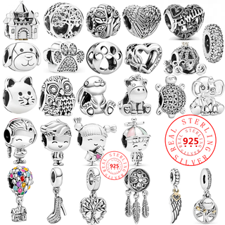 100% 925 Sterling Silver Boy Girls Feather Cat Dog Family Tree Beads Fit Original Pandora Charms Bracelet Women DIY Fine Jewelry ALODIA STORE