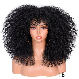 Short Hair Blonde Wigs Afro Kinky Curly Wig With Bangs For Black Women Cosplay Lolita Synthetic Natural Glueless Brown Mixed ALODIA STORE