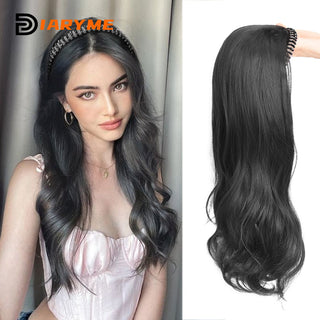 DM Headband Wig Synthetic Long Wavy Hair Wigs With Headband Cosplay Wig Female Natural Heat Resistant Half Hair Wig For Women ALODIA STORE
