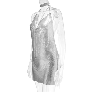 Sexy Backless y2k Metal Party Summer Dress Women Beach Night club Mini slip dress Glitter Sequin ladies Dresses Vestidos HL ALODIA STORE