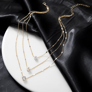 Crystal Zircon Heart Star Charm Layered Pendant Necklace Set for Women Charms Fashion Square Rhinestone Female Vintage Jewelry ALODIA STORE